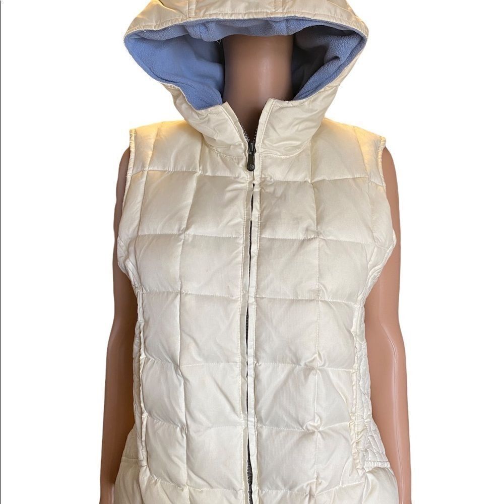 Vintage White Down Puffer Vest With Hood